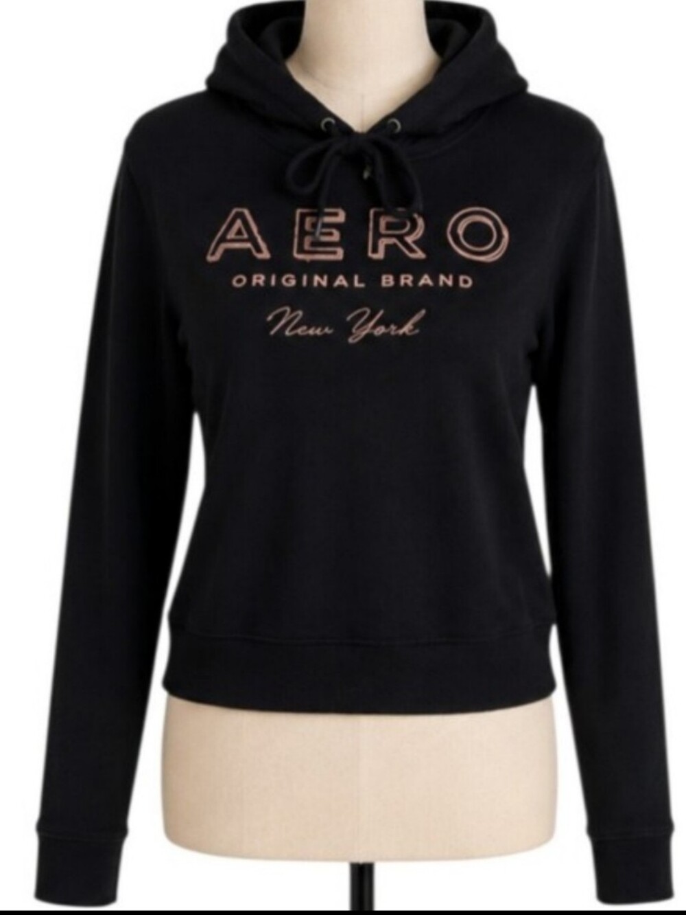 Aeropostale Black Cropped Hoodie with Rose Gold Logo